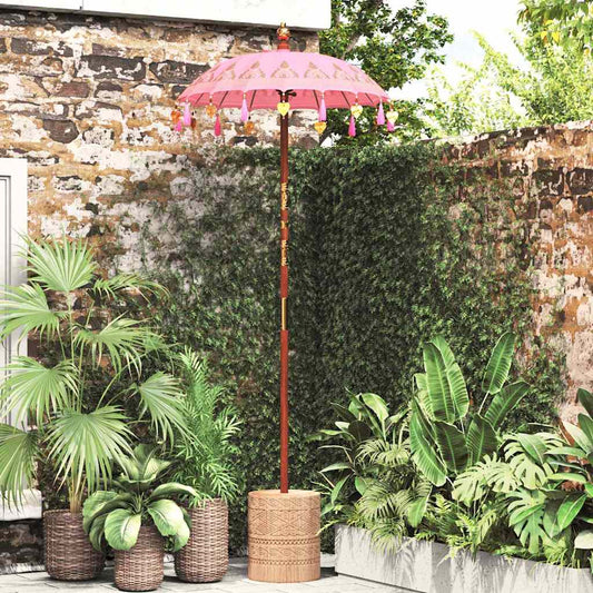 vidaXL Balinese Parasol with Base Pink 95 x 95 x 260 cm