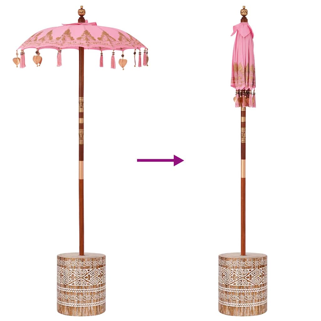 vidaXL Parasol with Base Pink 95 x 95 x 260 cm Cotton and Wood