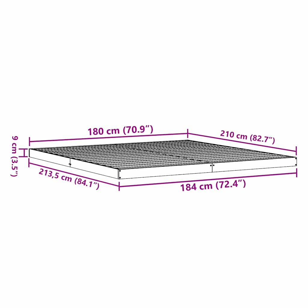 vidaXL Floor Bed Frame Natural 213.5 x 184 x 9 cm Solid Pine Wood