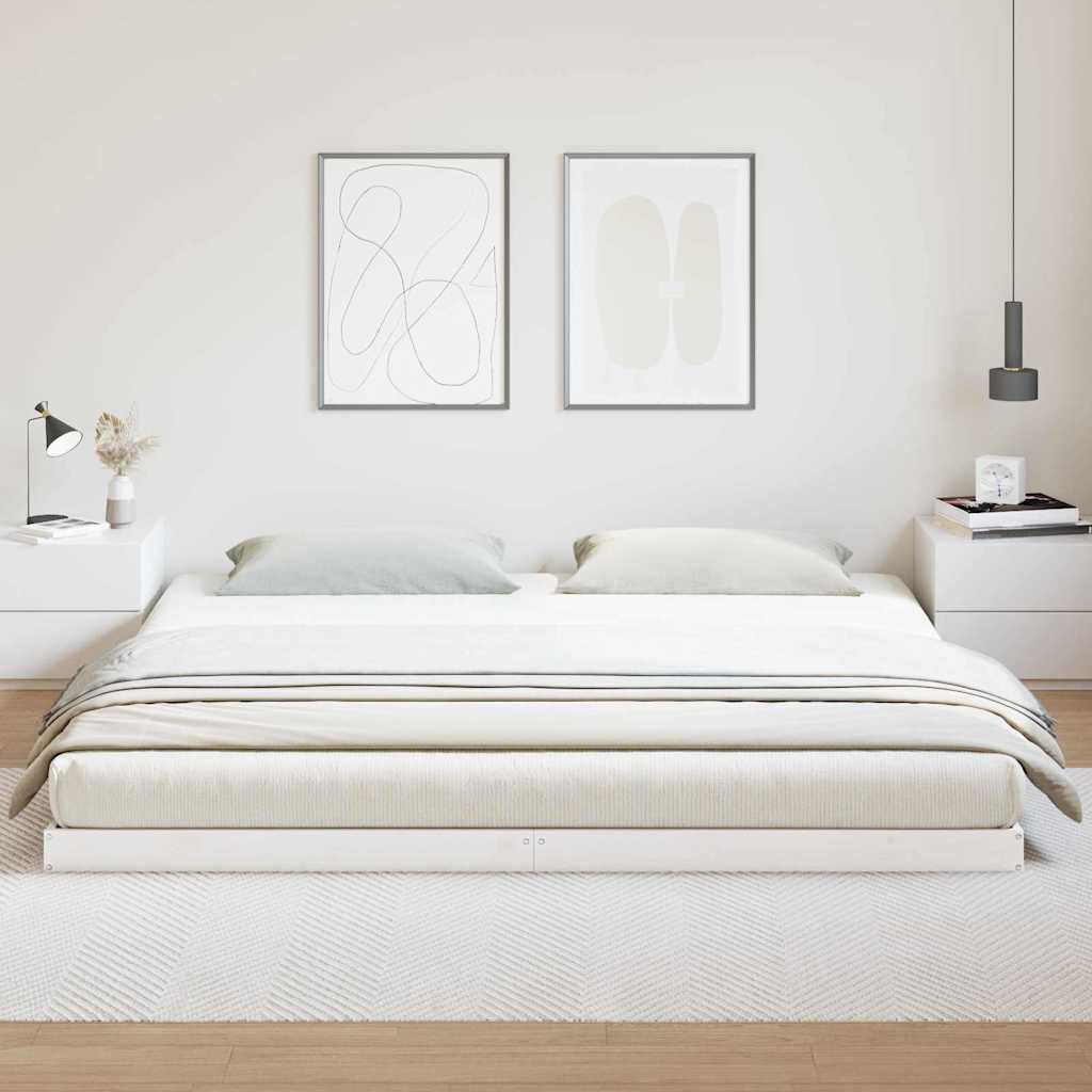 vidaXL Floor Bed Frame White 213.5 x 184 x 9 cm Solid Pine Wood