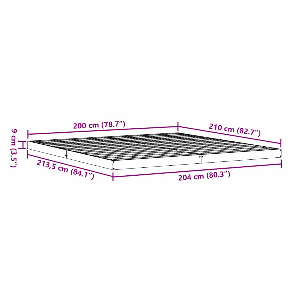 vidaXL Floor Bed Frame Natural 213.5 x 204 x 9 cm Solid Pine Wood