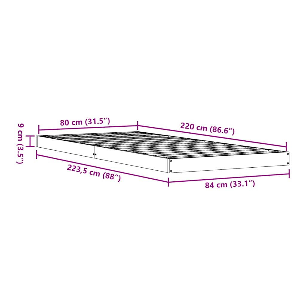vidaXL Floor Bed Frame White 80 x 220 cm Solid Pine Wood