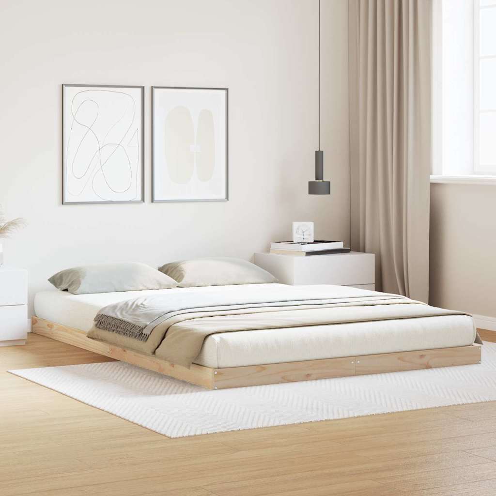 vidaXL Floor Bed Frame Natural 140 x 220 cm Solid Pine Wood