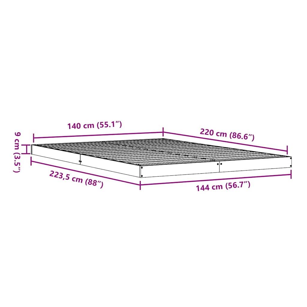 vidaXL Floor Bed Frame White 140 x 220 cm Solid Pine Wood