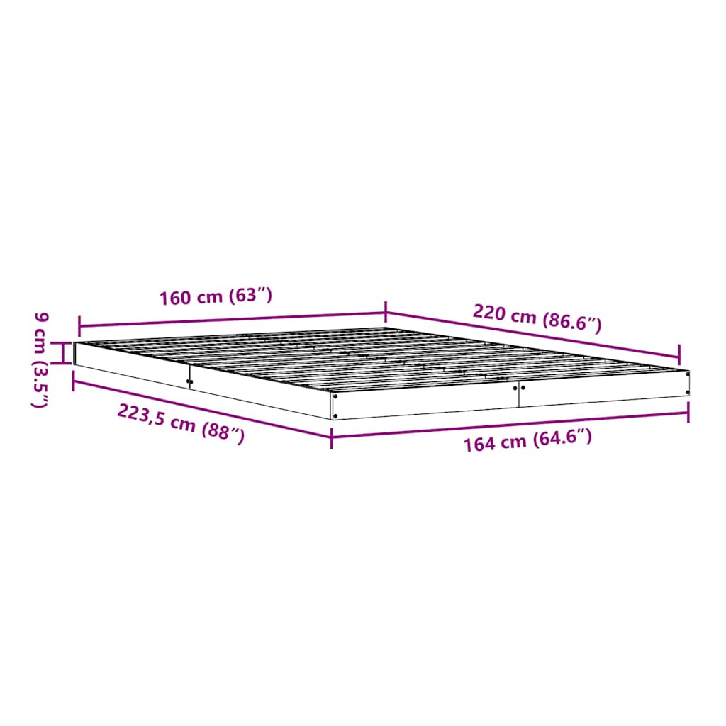 vidaXL Floor Bed Frame White 160 x 220 cm Solid Pine Wood