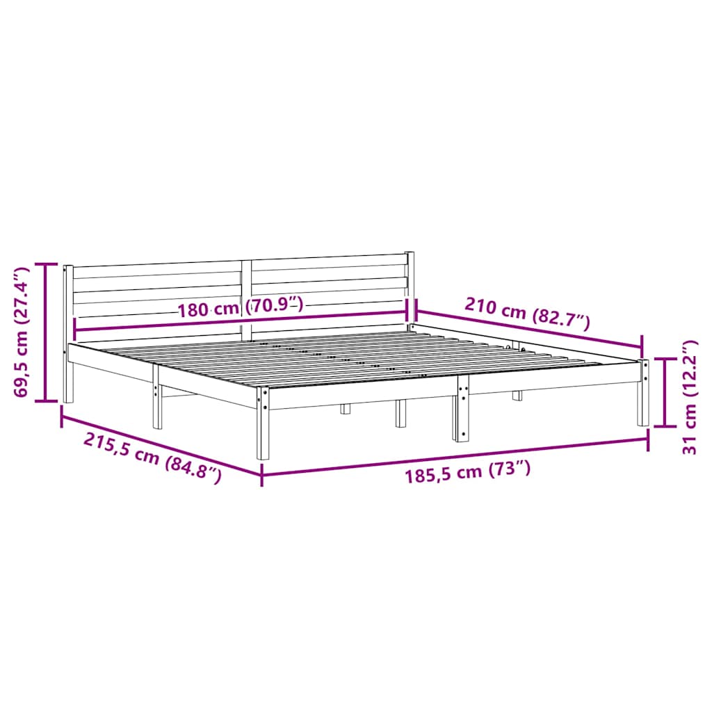 vidaXL Bed Frame White 215.5 x 185.5 x 69.5 cm Solid Pine Wood