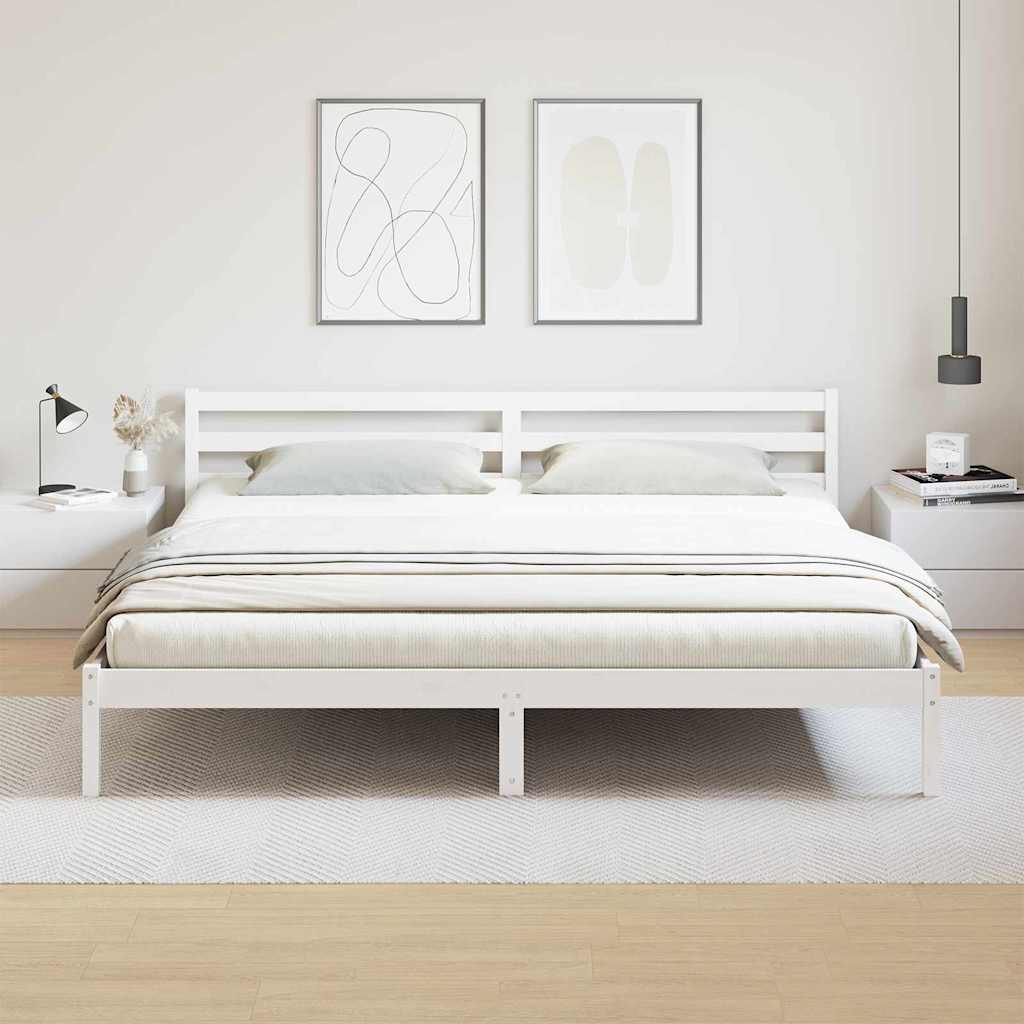 vidaXL Bed Frame White 215.5 x 205.5 x 69.5 cm Solid Pine Wood