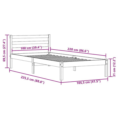 vidaXL Bed Frame White 225.5 x 105.5 x 69.5 cm Solid Pine Wood