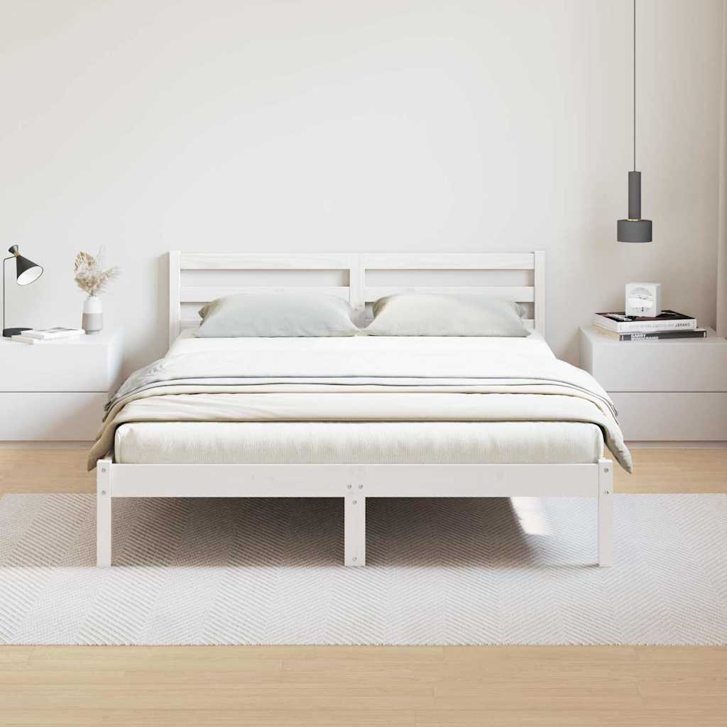 vidaXL Bed Frame White 225.5 x 145.5 x 69.5 cm Solid Pine Wood