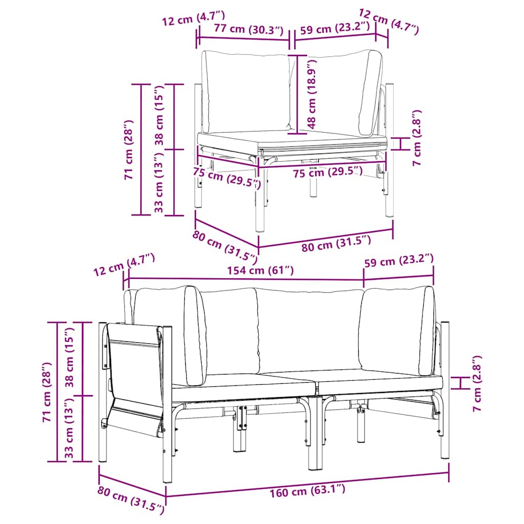 vidaXL Outdoor Furniture 2 Piece Anthracite 80 x 80 x 71 cm Steel