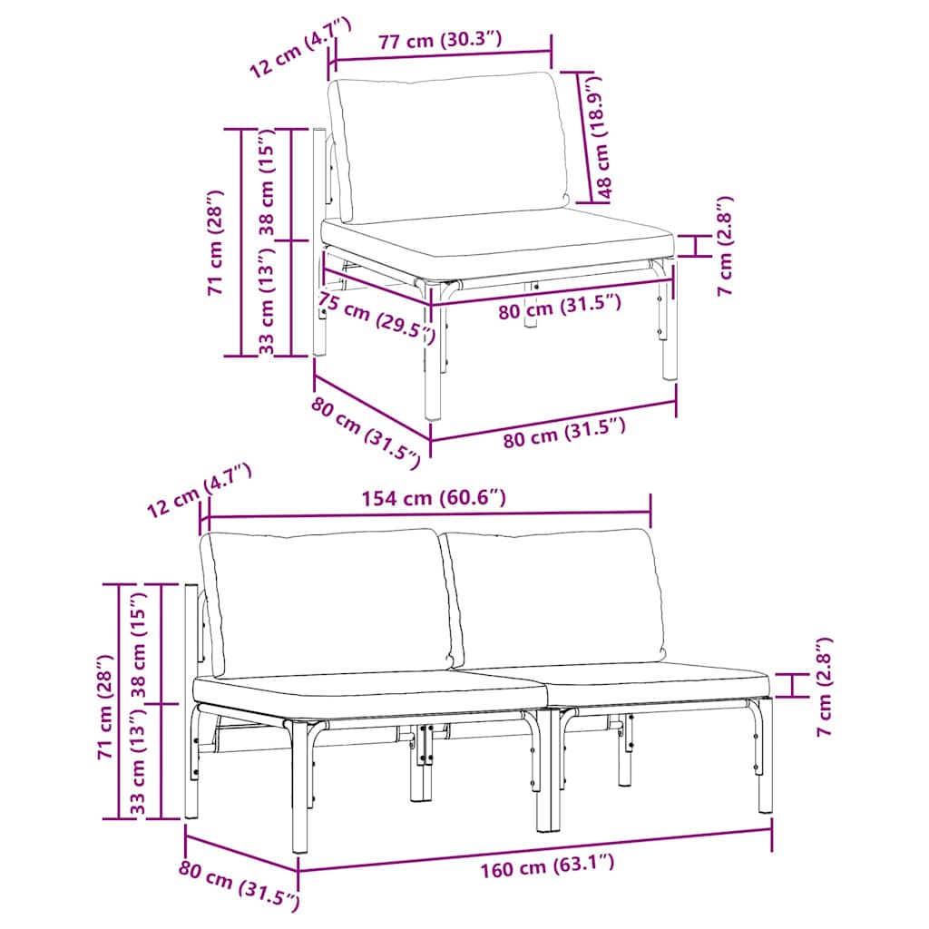 vidaXL Outdoor Furniture 2 Piece Anthracite 80 x 80 x 71 cm Steel