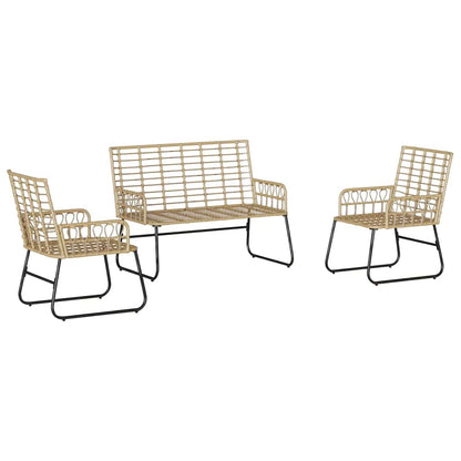 vidaXL Garden Dining Set 3 pcs Brown and Cream Poly Rattan