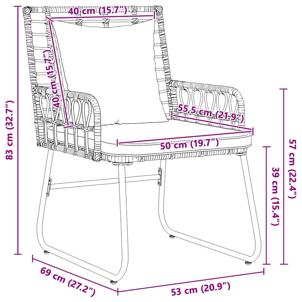 vidaXL Garden Dining Set 3 pcs Brown and Cream Poly Rattan