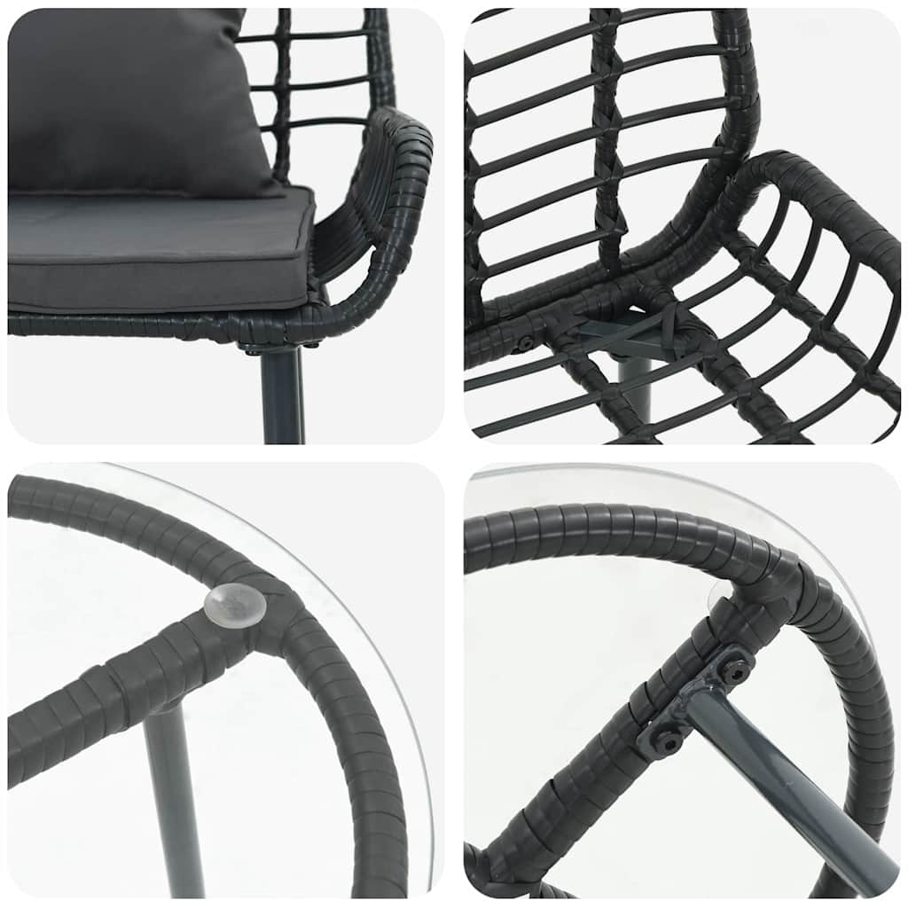 vidaXL Garden Dining Set 3 pcs Black and Anthracite Poly Rattan