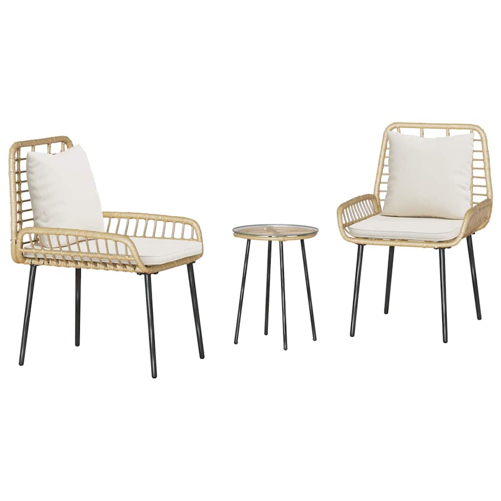 vidaXL Garden Dining Set 3 pcs Brown and Cream Poly Rattan