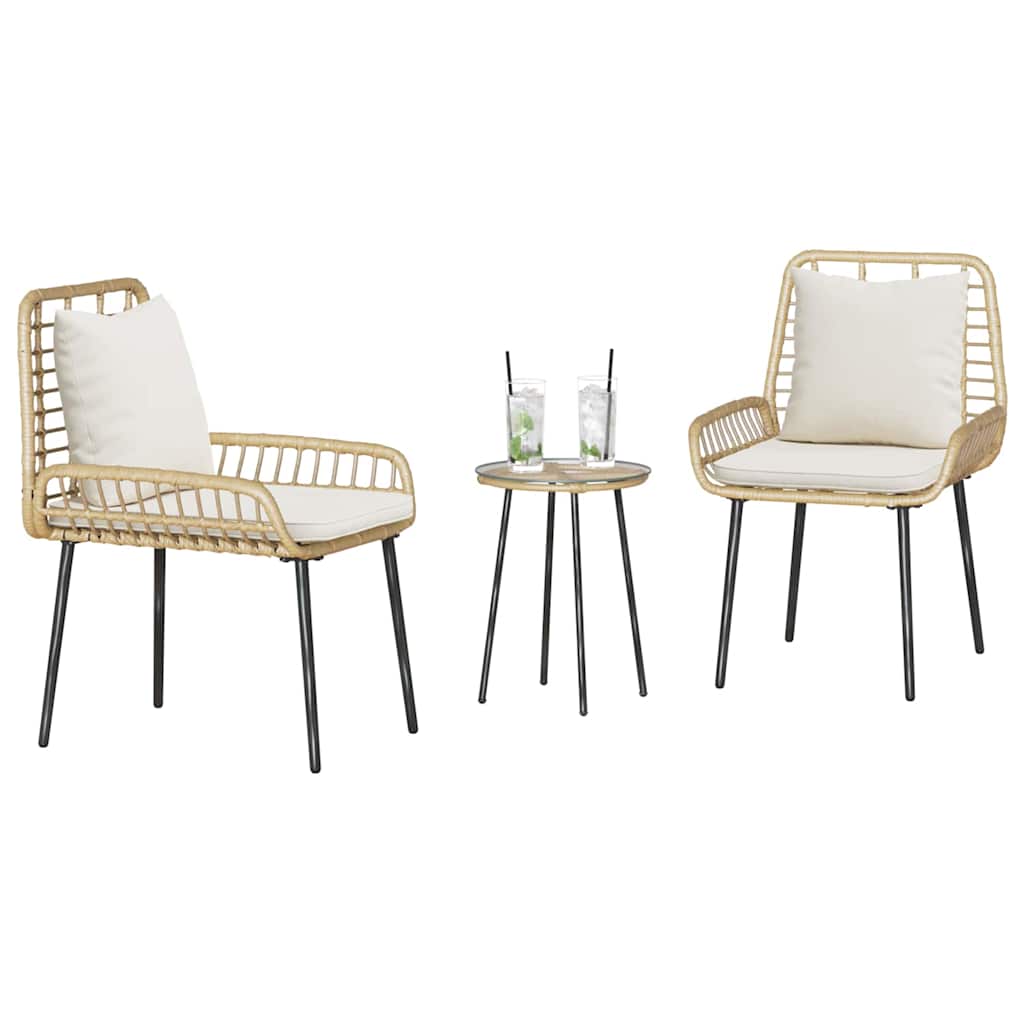 vidaXL Garden Dining Set 3 pcs Brown and Cream Poly Rattan