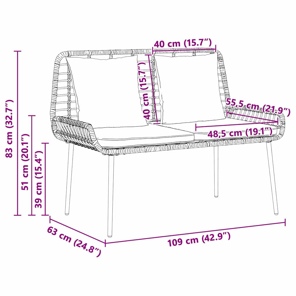 vidaXL Garden Bench Black and Anthracite Poly Rattan