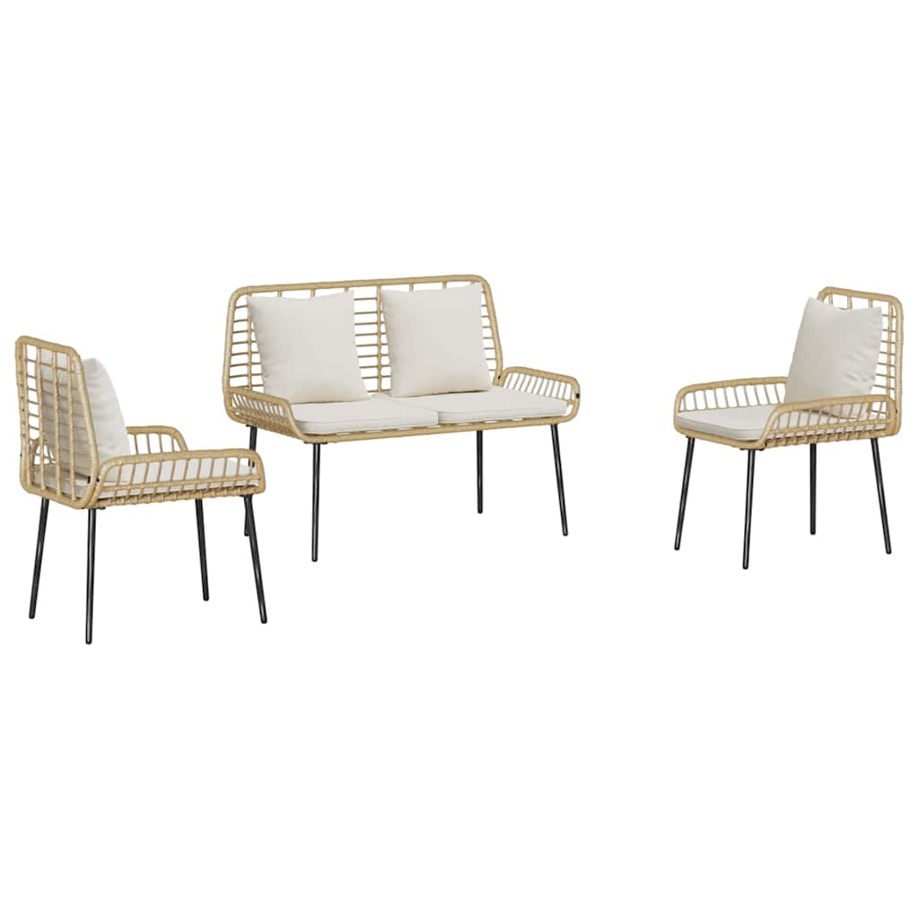 vidaXL Garden Dining Set 3 pcs Brown and Cream Poly Rattan