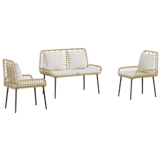 vidaXL Garden Dining Set 3 pcs Brown and Cream Poly Rattan