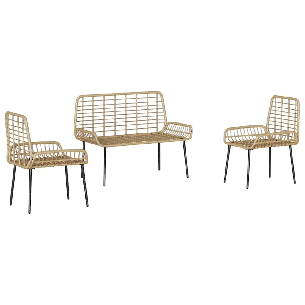 vidaXL Garden Dining Set 3 pcs Brown and Cream Poly Rattan