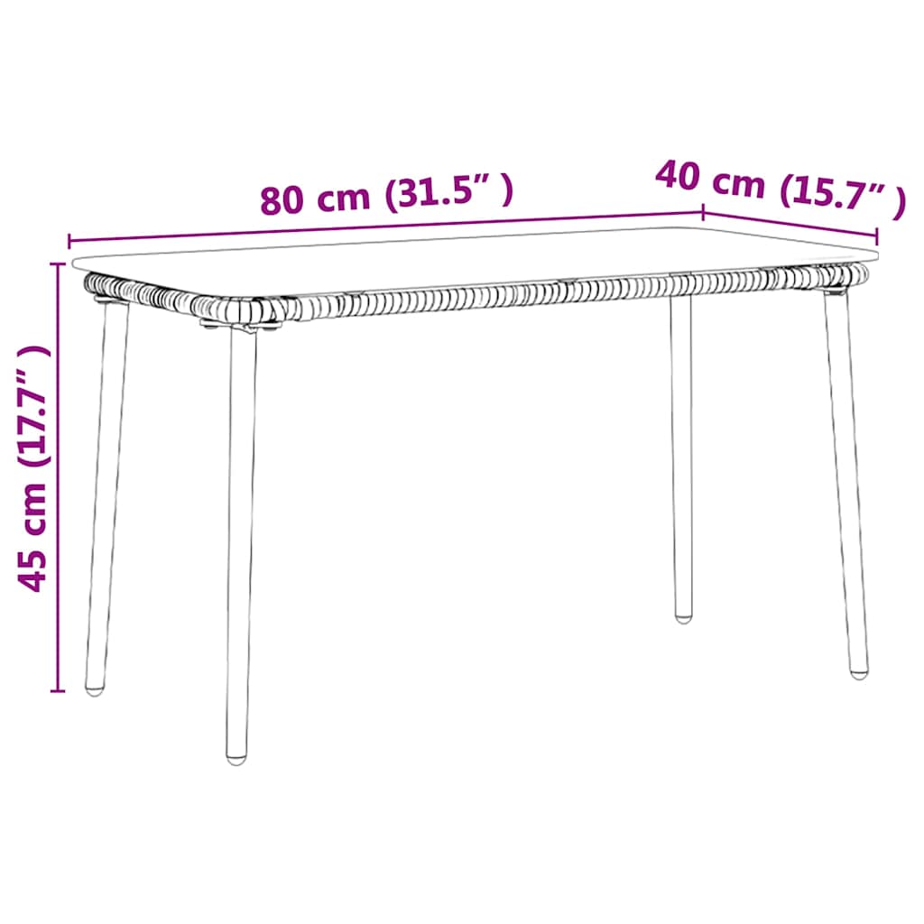 vidaXL Garden Table Black 80 x 40 x 45 cm Poly Rattan