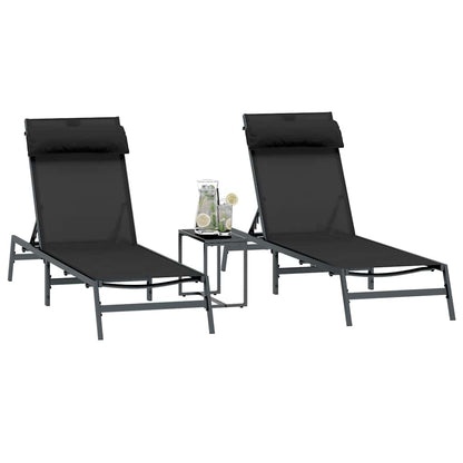 vidaXL Sunloungers 2-person 3 pcs Black and Anthracite Steel