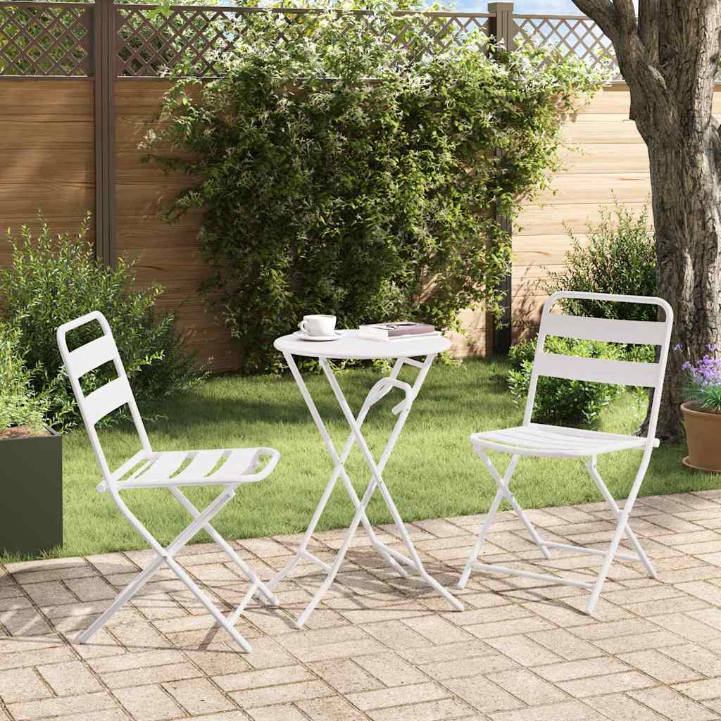 vidaXL Garden Bistro Set Folding 3 pcs White Steel