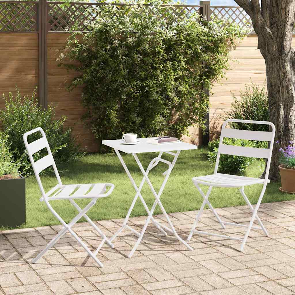 vidaXL Garden Bistro Set Folding 3 pcs White Steel