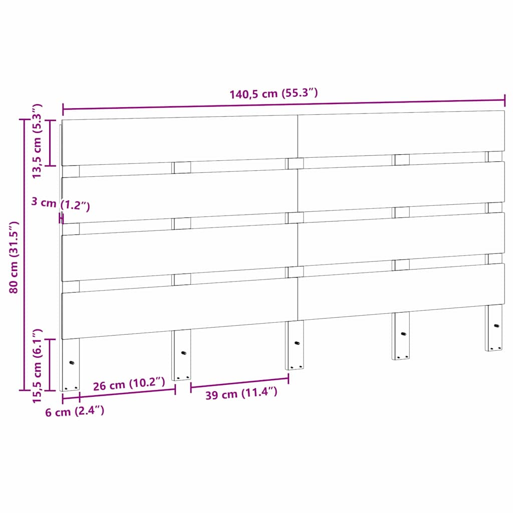 vidaXL Headboard Brown 140.5 x 3 x 80 cm Solid Pine Wood