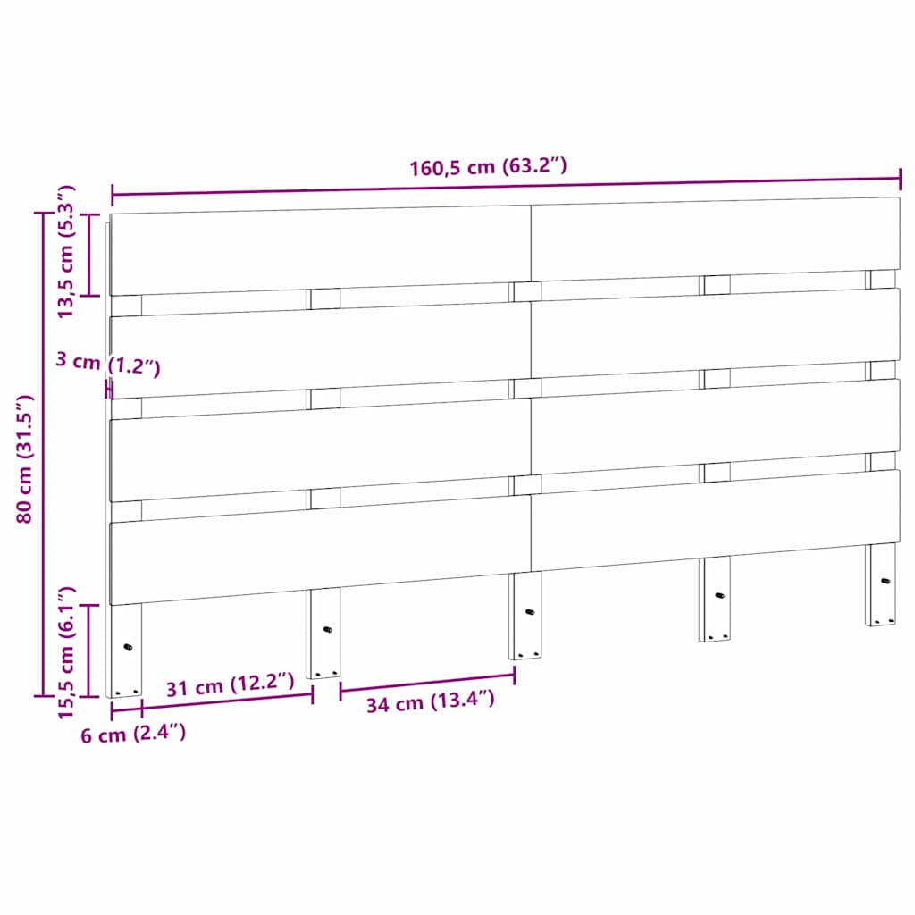 vidaXL Headboard Wax Brown 160.5 x 3 x 80 cm Solid Pine Wood