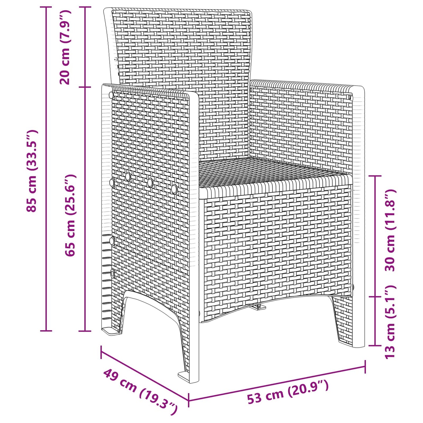 vidaXL Garden Chair 4 pcs White 53 x 49 x 85 cm Polypropylene