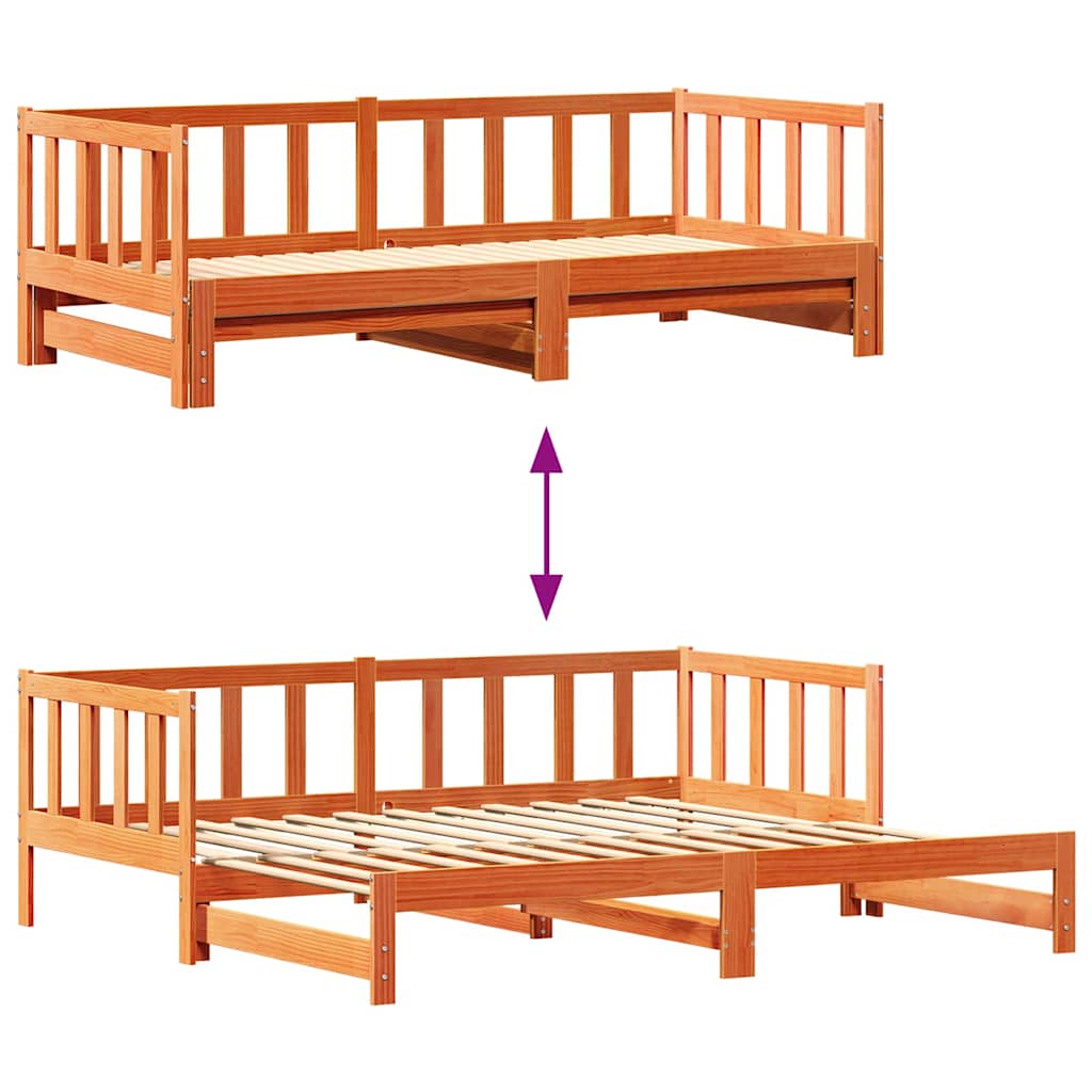 vidaXL Day bed with Trundle Wax Brown 203.5 x 184 x 66 cm