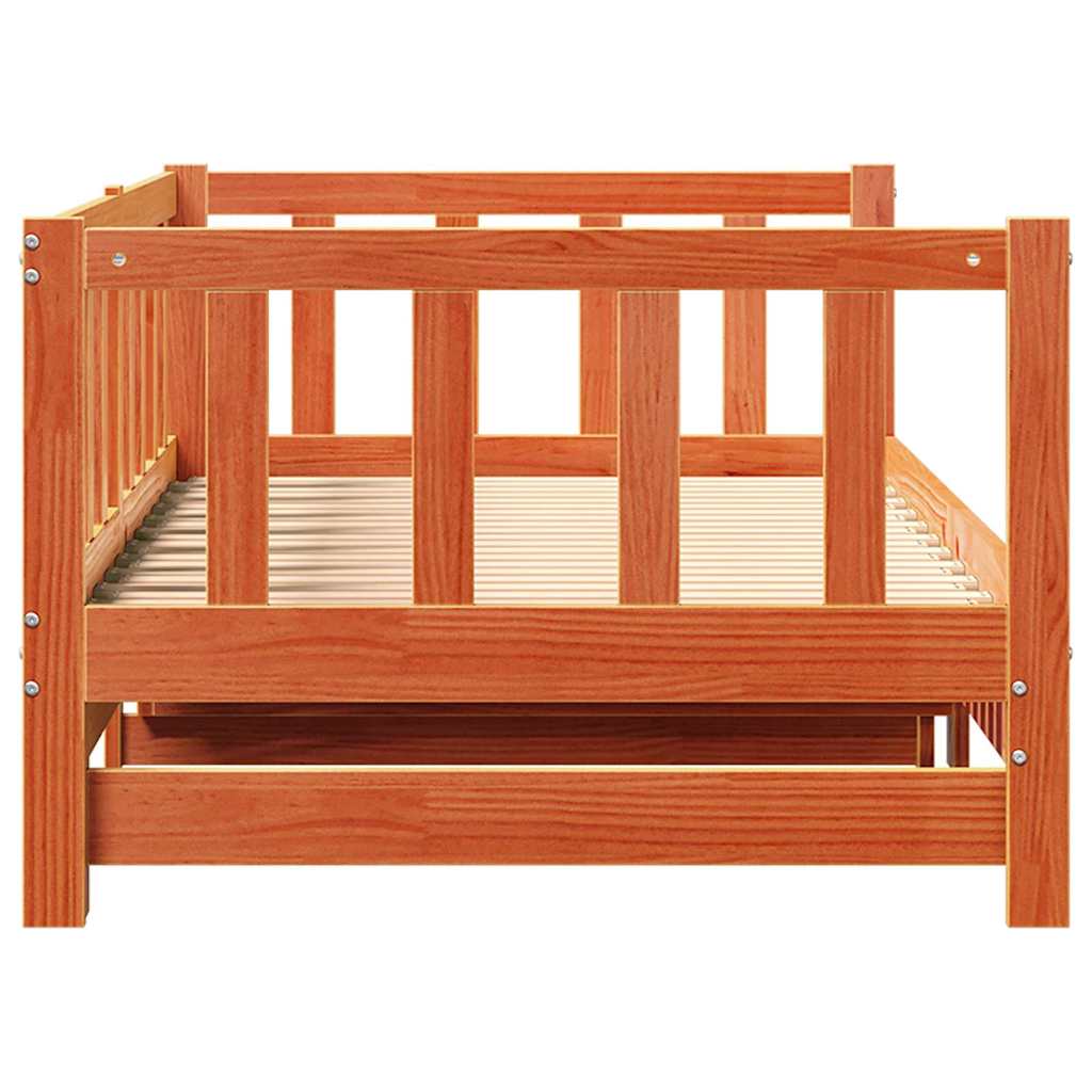 vidaXL Day bed with Trundle Wax Brown 203.5 x 184 x 66 cm