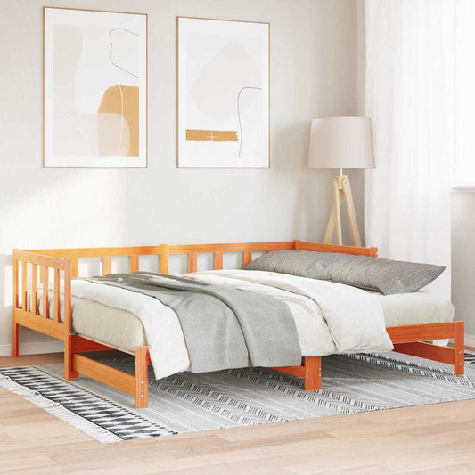 vidaXL Pull-out Day Bed Wax Brown 203.5 x 164 x 66 cm Solid Pine Wood