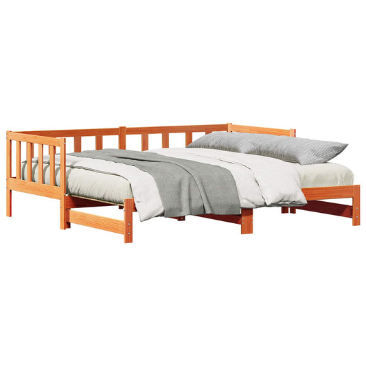 vidaXL Pull-out Day Bed Wax Brown 203.5 x 164 x 66 cm Solid Pine Wood