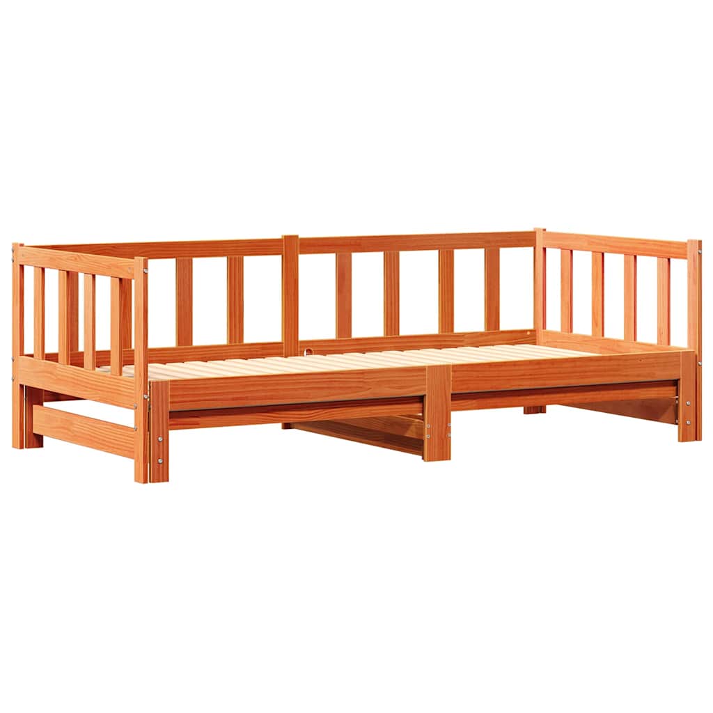 vidaXL Pull-out Day Bed Wax Brown 203.5 x 164 x 66 cm Solid Pine Wood