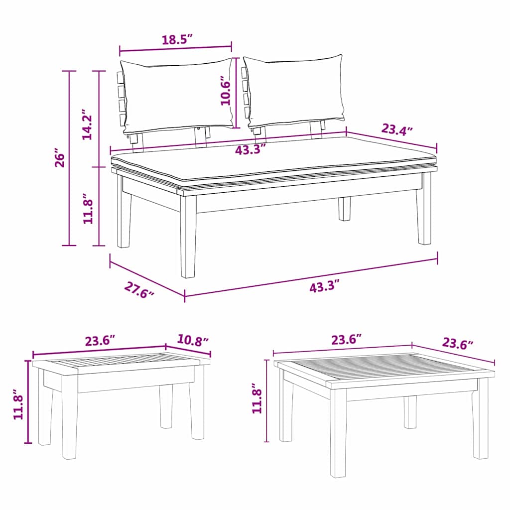 vidaXL Garden Bench Set with Cushion with Storage 5 pcs Brown, Cream