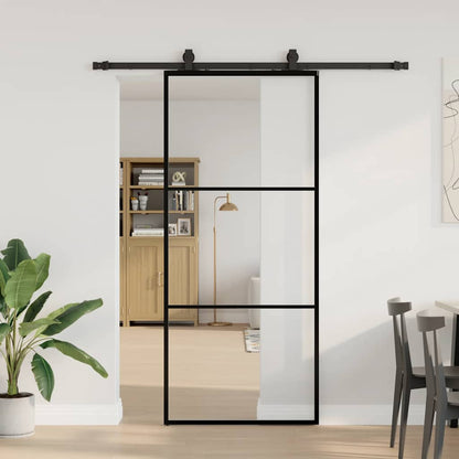 vidaXL Sliding Door with Hardware Set Black 90x205 cm ESG Glass