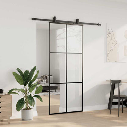 vidaXL Sliding Door with Hardware Set Black 90x205 cm ESG Glass