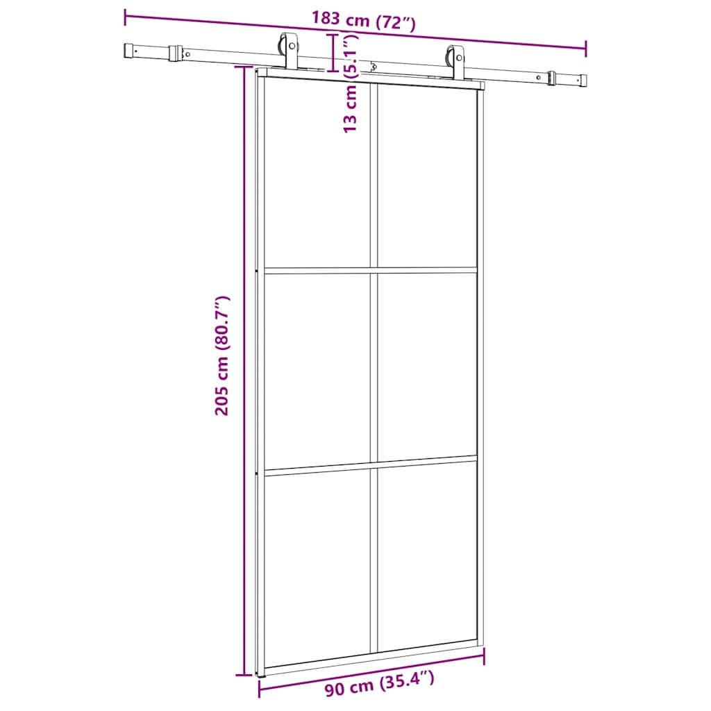 vidaXL Sliding Door with Hardware Set Black 90x205 cm ESG Glass