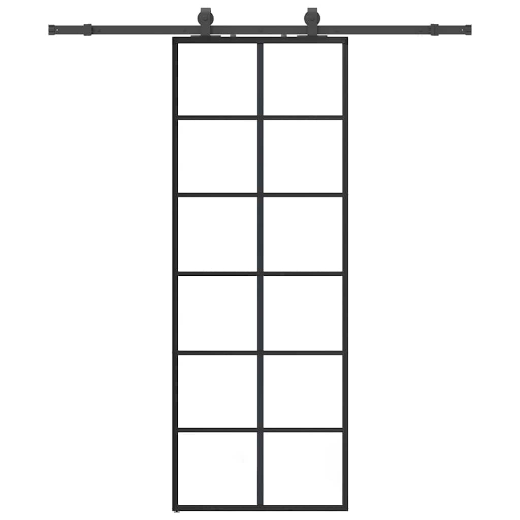 vidaXL Sliding Door with Hardware Set Black 76x205 cm ESG Glass