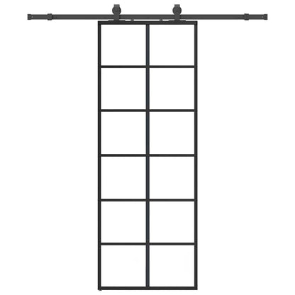 vidaXL Sliding Door with Hardware Set Black 76x205 cm ESG Glass