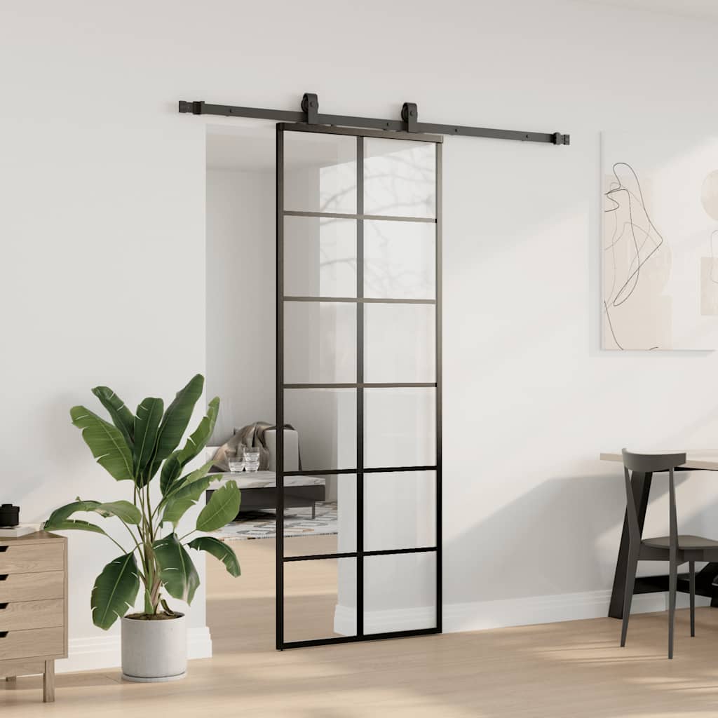 vidaXL Sliding Door with Hardware Set Black 76x205 cm ESG Glass