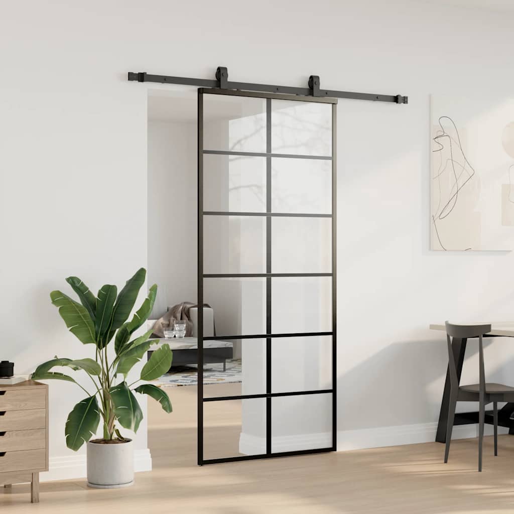 vidaXL Sliding Door with Hardware Set Black 90x205 cm ESG Glass