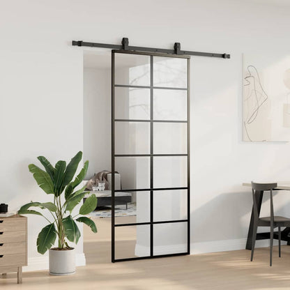 vidaXL Sliding Door with Hardware Set Black 90x205 cm ESG Glass