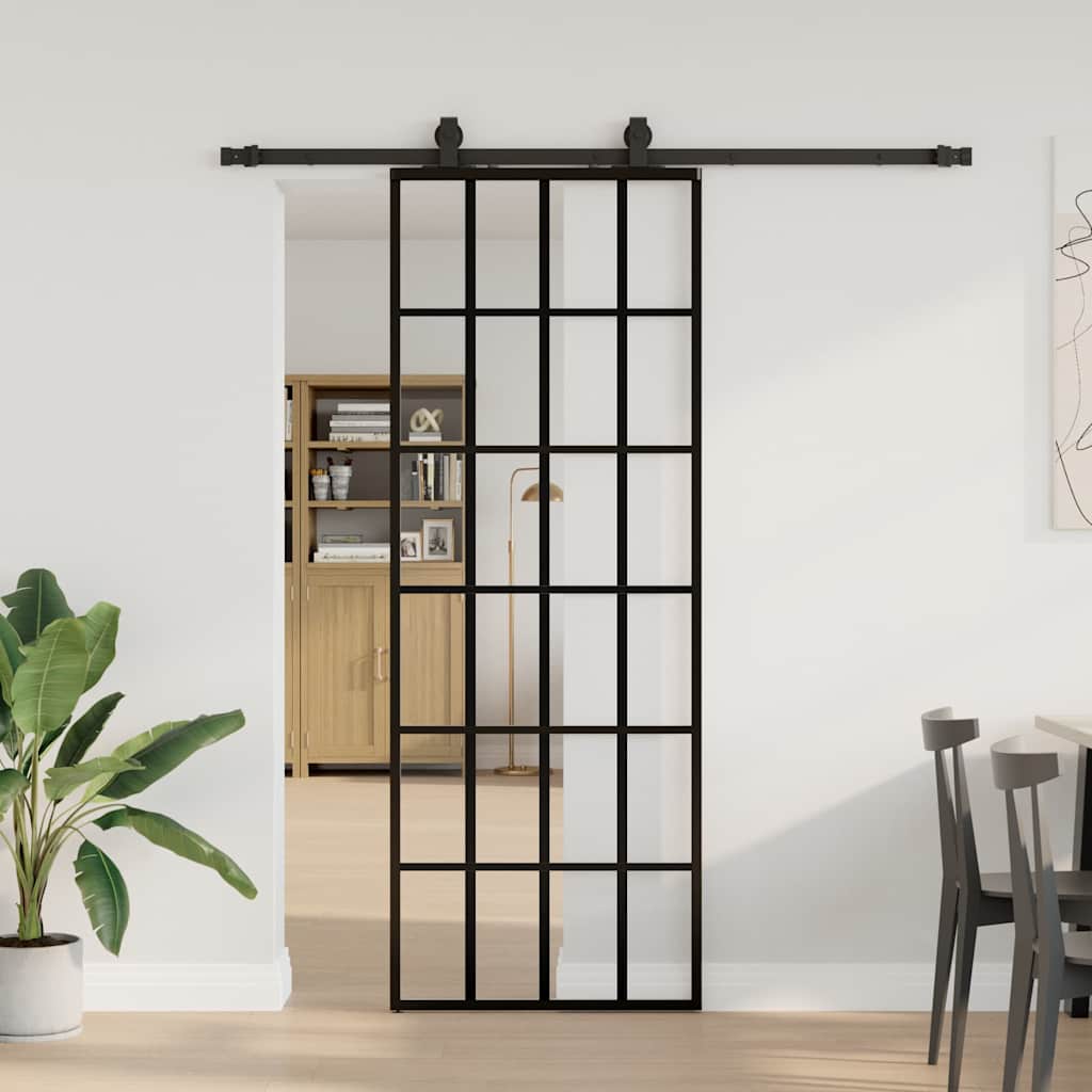 vidaXL Sliding Door with Hardware Set Black 76x205 cm ESG Glass