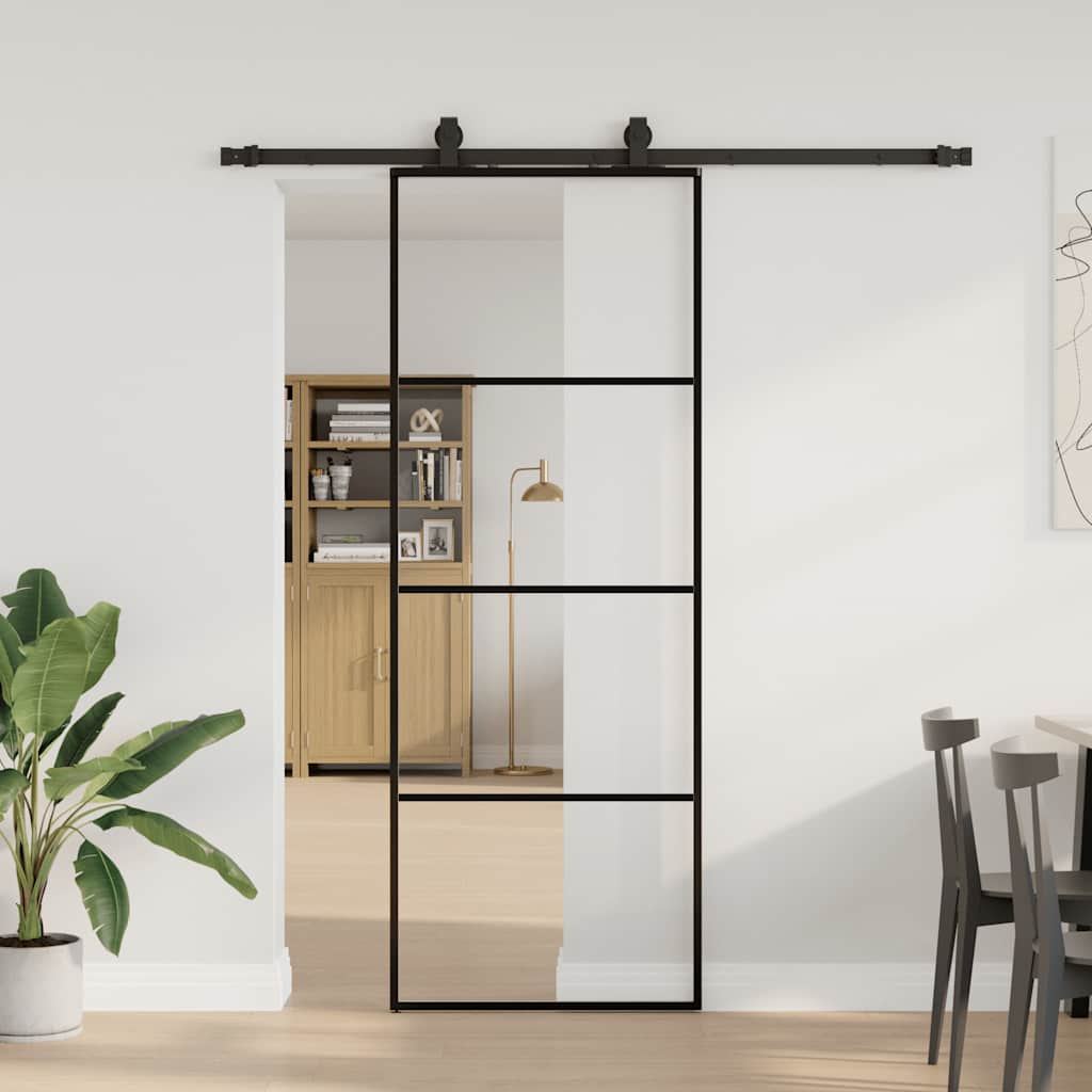 vidaXL Sliding Door with Hardware Set Black 76x205 cm ESG Glass