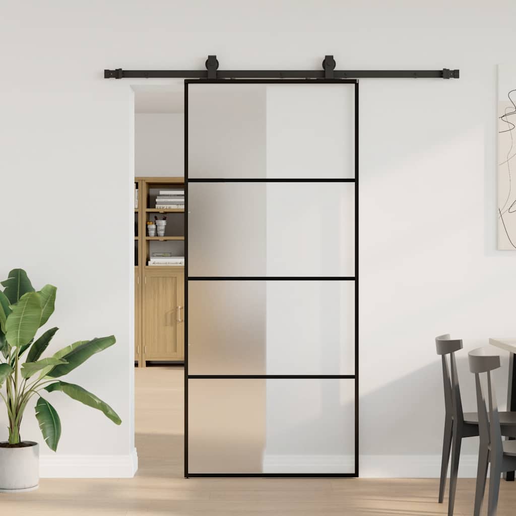 vidaXL Sliding Door with Hardware Set Black 90x205 cm ESG Glass