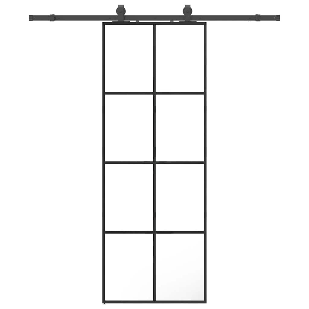 vidaXL Sliding Door with Hardware Set Black 76x205 cm ESG Glass