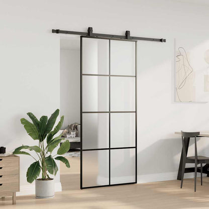 vidaXL Sliding Door with Hardware Set Black 90x205 cm ESG Glass